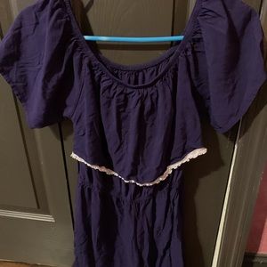 off the shoulder dark blue romper